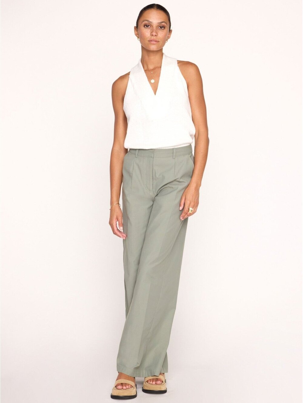 Brochu Walker Joya Pant Sage Green Wide Leg High Waist Pleated Front Trouser